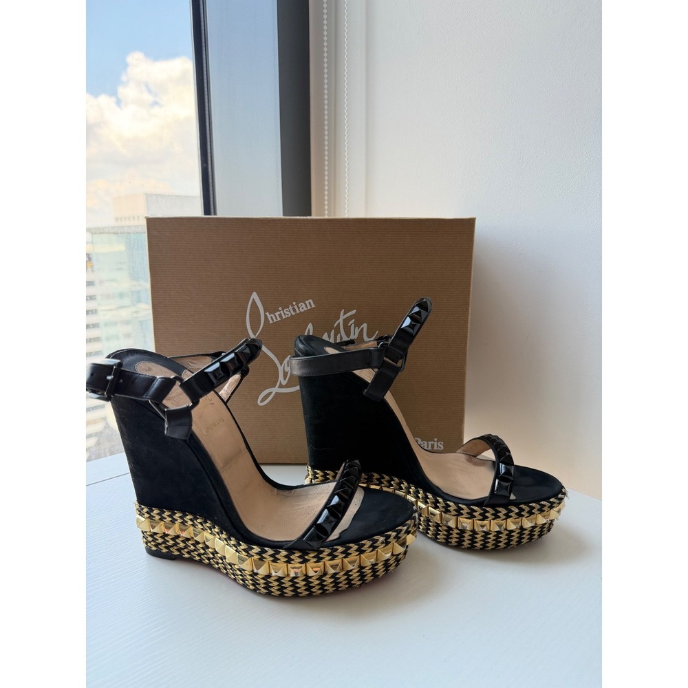 Christian Louboutin Cataclou 140 Wedge Sandals Black Studded EU38